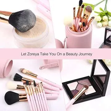 Z'OREYA Makeup Brush Set 12pcs Pink Synthetic Makeup Brushes Travel Set With Holder Makeup Brush Organizer Foundation Powder Contour Blush Eye Cosmetic Brush Sets in Case With Bonus Gift Makeup Sponge
