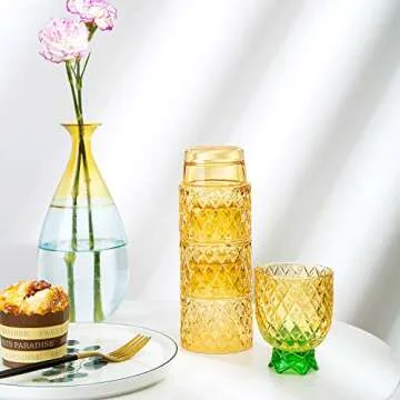 Diamond Star Stacking Glasses Fruit Set of 4 10 oz Cups Pear Pineapple Colorful Stackable Drinking Glass Sets Yellow with Green Leaf Glassware for Drinking Water, Bear