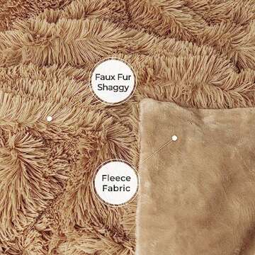 Tuddrom Decorative Extra Soft Faux Fur Throw Blanket 50" x 60",Solid Reversible Fuzzy Long Hair Shaggy Blanket,Fluffy Cozy Plush Fleece Comfy Microfiber Fur Blanket for Couch Sofa Bed,Camel