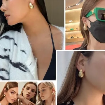 Gold Teardrop Chunky Earrings Set for Women Fashion