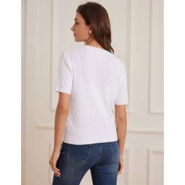 GRACE KARIN Short Sleeve Lightweight Cardigan for Women Summer Open Front Cable Knit Work Cardigan Sweater White L