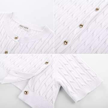 GRACE KARIN Short Sleeve Lightweight Cardigan for Women Summer Open Front Cable Knit Work Cardigan Sweater White L