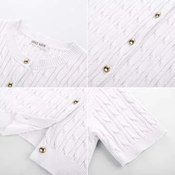 GRACE KARIN Short Sleeve Lightweight Cardigan for Women Summer Open Front Cable Knit Work Cardigan Sweater White L