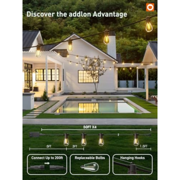 addlon 200FT LED Outdoor String Lights with Remote & Timer