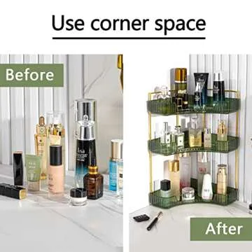 shuang qing 3-Tier Corner Bathroom Counter Organizer – Classic Storage Shelf for Makeup, Perfume & Toiletries, Space-Saving Countertop Tray Fits Bathroom, Dresser, Kitchen (Sage Green)