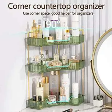 shuang qing 3-Tier Corner Bathroom Counter Organizer – Classic Storage Shelf for Makeup, Perfume & Toiletries, Space-Saving Countertop Tray Fits Bathroom, Dresser, Kitchen (Sage Green)