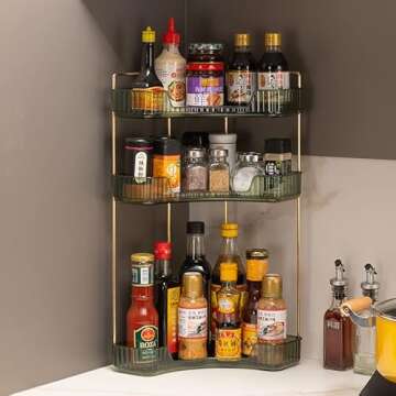 shuang qing 3-Tier Corner Bathroom Counter Organizer – Classic Storage Shelf for Makeup, Perfume & Toiletries, Space-Saving Countertop Tray Fits Bathroom, Dresser, Kitchen (Sage Green)