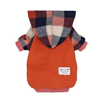 Fitwarm Dog Plaid Shirts Doggie Clothes Puppy Hoodies Cat Hooded T Shirts Pet Outfits Cotton Orange Small