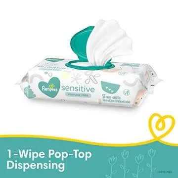 Baby Wipes, Pampers Sensitive Water Based Baby Diaper Wipes, Hypoallergenic and Unscented, 8 Pop-Top...