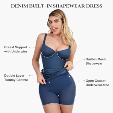 Popilush Denim Shapewear Dress - Stylish Sleeveless Bodycon