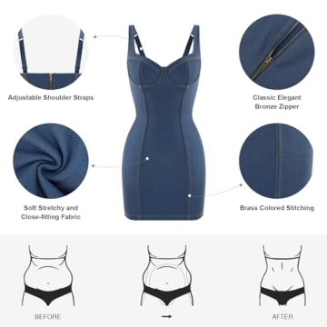 Popilush Denim Shapewear Dress - Stylish Sleeveless Bodycon