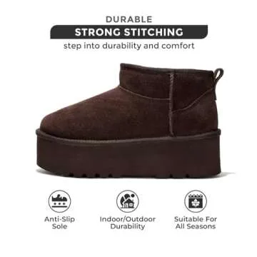 Project Cloud 100% Genuine Suede Leather Ankle Boots for Women - Fur Boots Memory Foam Womens Boots - Anti-Slip Mini Platform Boots, Lightweight Winter Boots for Women Snow Boots (Huggy, Brown, 5.5)