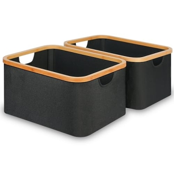 efluky Storage Baskets for Organizing, Fabric Storage Baskets with Bamboo Handles, Collapsible Stora...