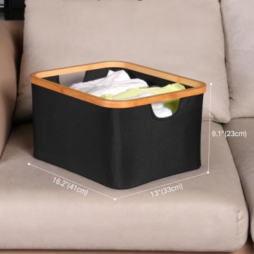 Stylish efluky Collapsible Storage Baskets with Bamboo Handles