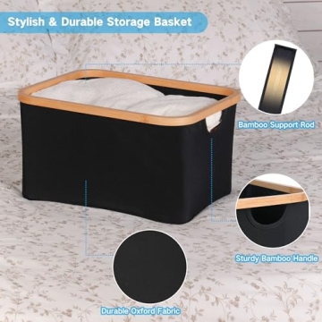 Stylish efluky Collapsible Storage Baskets with Bamboo Handles