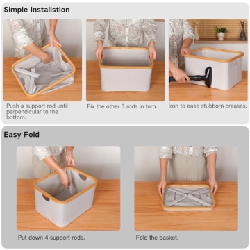 Stylish efluky Collapsible Storage Baskets with Bamboo Handles
