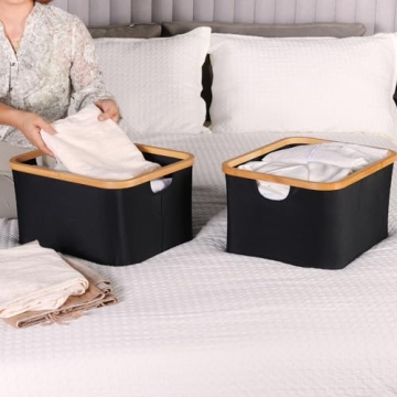 Stylish efluky Collapsible Storage Baskets with Bamboo Handles
