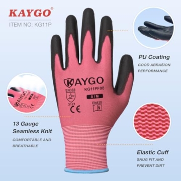 KAYGO Safety Work Gloves - 12 Pairs - XS Pink