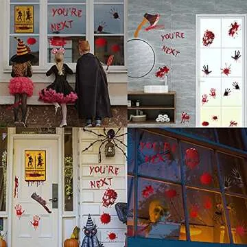 84Pcs Halloween Decorations Handprint Footprint Stickers Clings Decals Window Bathroom Floor Restroom Zombie Decorations Halloween Party Decor,8 Sheets