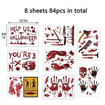 84Pcs Halloween Decorations Handprint Footprint Stickers Clings Decals Window Bathroom Floor Restroom Zombie Decorations Halloween Party Decor,8 Sheets