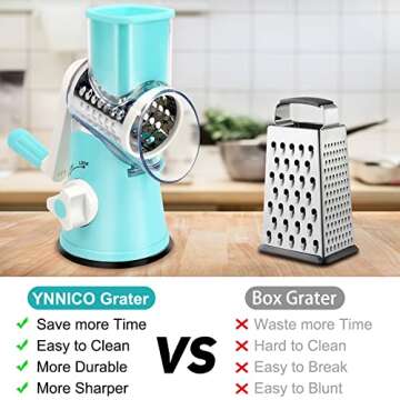 YNNICO Rotary Cheese Grater - Manual Mandoline Slicer with Non-slip Suction Base, Vegetable Slicer N...
