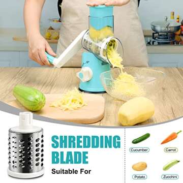 YNNICO Rotary Cheese Grater - Manual Mandoline Slicer with Non-slip Suction Base, Vegetable Slicer Nuts Grinder Cheese Shredder with Clean Brush