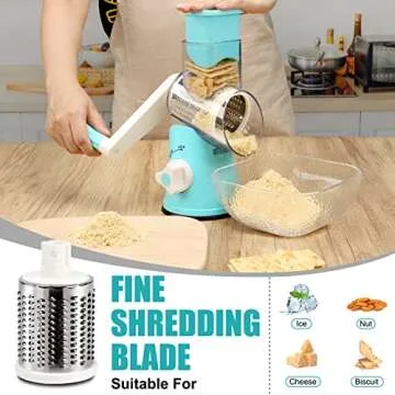 YNNICO Rotary Cheese Grater - Manual Mandoline Slicer with Non-slip Suction Base, Vegetable Slicer Nuts Grinder Cheese Shredder with Clean Brush