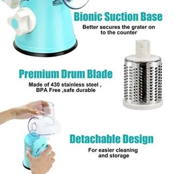 YNNICO Rotary Cheese Grater - Manual Mandoline Slicer with Non-slip Suction Base, Vegetable Slicer Nuts Grinder Cheese Shredder with Clean Brush