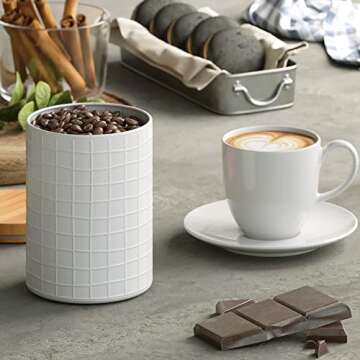 Barnyard Designs Canister Sets for Kitchen Counter, Flour Coffee Tea Sugar Container Set with Bamboo Lids, Vintage Farmhouse Decor Kitchen Canisters, Metal/Bamboo, Set of 3 (White)