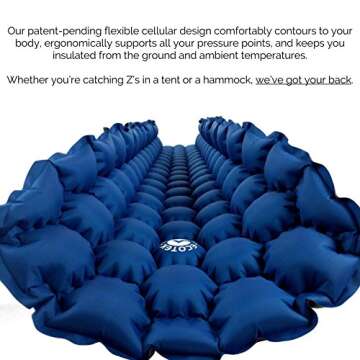 ECOTEK Outdoors Hybern8 Ultralight Inflatable Sleeping Pad with Contoured FlexCell Honeycomb Design - Easy to Inflate, Comfortable, Lightweight, Durable, and Hammock Approved [Ocean Blue]