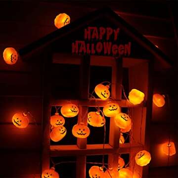 Runleo Halloween Pumpkin String Lights, 30 LED 16.4 FT 8 Modes Timer 3D Waterproof Orange Jack-O-Lan...