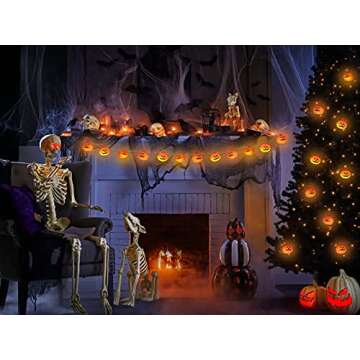 Runleo Halloween Pumpkin String Lights, 30 LED 16.4 FT 8 Modes Timer 3D Waterproof Orange Jack-O-Lantern Battery Operated Decorative Twinkle Lights for Indoor Bedroom Camper Decor Party Decorations