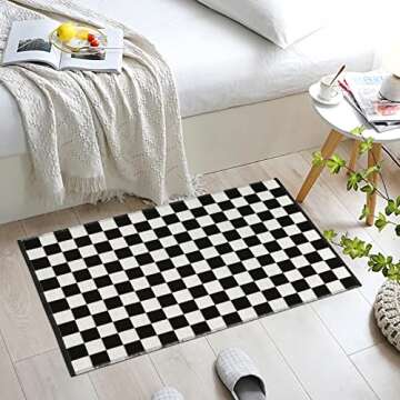 Seavish Checkered Rug, 2x3 Ft Moroccan Checkerboard Rug Black and White Outdoor Washable Rug Cotton Woven Area Rugs Reversible Floor Mat for Front Door Bedroom Entryway Kitchen Entryway