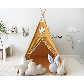 RONGFA Kids Teepee Tent with White Pom Pom - Indoor Play Teepee for Children Boys Portable Play Hous...