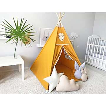 RONGFA Kids Teepee Tent with White Pom Pom - Indoor Play Teepee for Children Boys Portable Play House