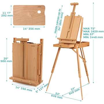 VISWIN French Easel, Hold Canvas up to 34", Beech Wood Adjustable Foldable Studio & Field Sketchbox ...