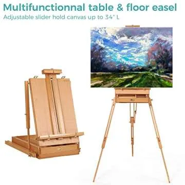VISWIN French Easel, Hold Canvas up to 34", Beech Wood Adjustable Foldable Studio & Field Sketchbox Easel with Drawer, Palette, Level Instrument & Scale Leg, Portable Tabletop & Floor Painting Easel