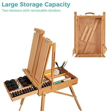 VISWIN French Easel, Hold Canvas up to 34", Beech Wood Adjustable Foldable Studio & Field Sketchbox Easel with Drawer, Palette, Level Instrument & Scale Leg, Portable Tabletop & Floor Painting Easel