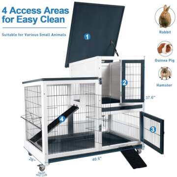 FunXplore Rabbit Hutch: Mobile Cage with Urine Guards and Trays