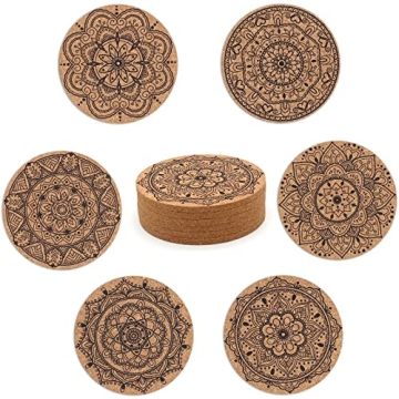 STARUBY Coasters for Drinks 6 pcs Absorbent Cork Coasters with Flower Pattern Housewarming Gifts for...