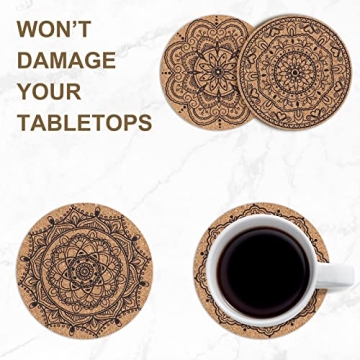 STARUBY Absorbent Cork Coasters with Floral Patterns