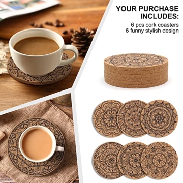 STARUBY Absorbent Cork Coasters with Floral Patterns
