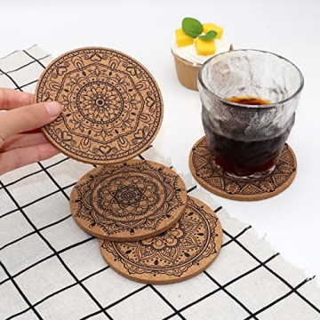 STARUBY Absorbent Cork Coasters with Floral Patterns
