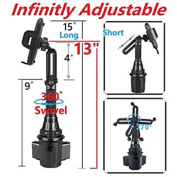TECOTEC Upgraded Car Cup Holder Phone Mount & Air Vent Phone Holder, Universal Adjustable Long Arm Car Cup Holder Fits All Cellphones/iPhone 13 Pro Max / S22 Ultra-Plus. etc