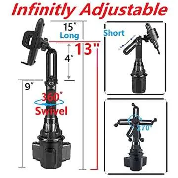 TECOTEC Upgraded Car Cup Holder Phone Mount & Air Vent Phone Holder, Universal Adjustable Long Arm Car Cup Holder Fits All Cellphones/iPhone 13 Pro Max / S22 Ultra-Plus. etc