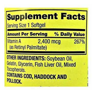 Spring Valley Vitamin A Supplement - 2400MCG Softgels - 250 Count