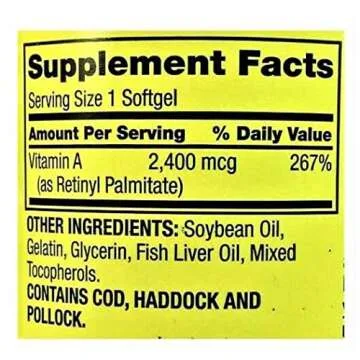 Spring Valley Vitamin A Supplement - 2400MCG Softgels - 250 Count