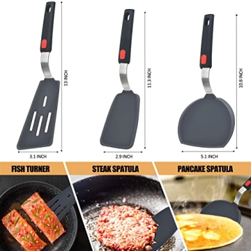 Silicone Spatula Set - 600°F Heat Resistant, 3-Piece