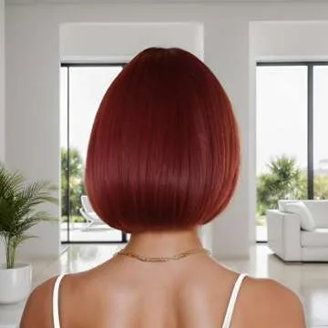 MUPUL Red Wine Short Bob Hair Wigs for Women With Bangs 12inch Straight Synthetic Cosplay Party Wig For Girls Daily Use Colorful Hair Wigs