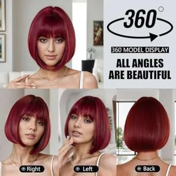 MUPUL Red Wine Short Bob Hair Wigs for Women With Bangs 12inch Straight Synthetic Cosplay Party Wig For Girls Daily Use Colorful Hair Wigs